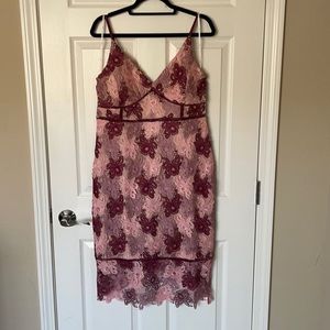 Burgundy & Blush Floral Lace Midi Dress